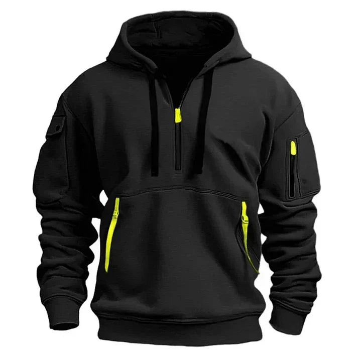 Men's Sporty Hooded Sweatshirt with Half-Zip Design