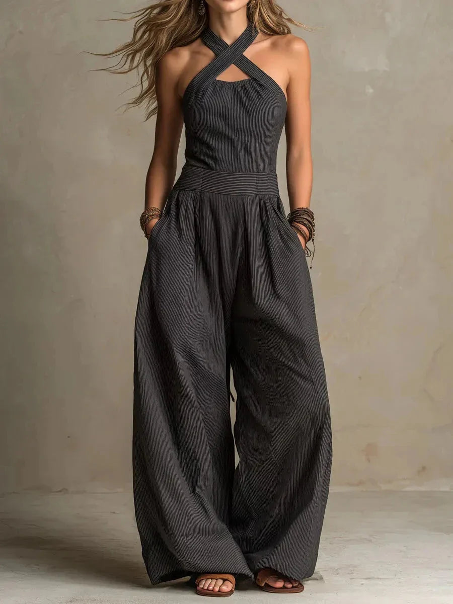 Sabrina | Women's Halter Wide Leg Jumpsuit-Omni Prime Goods