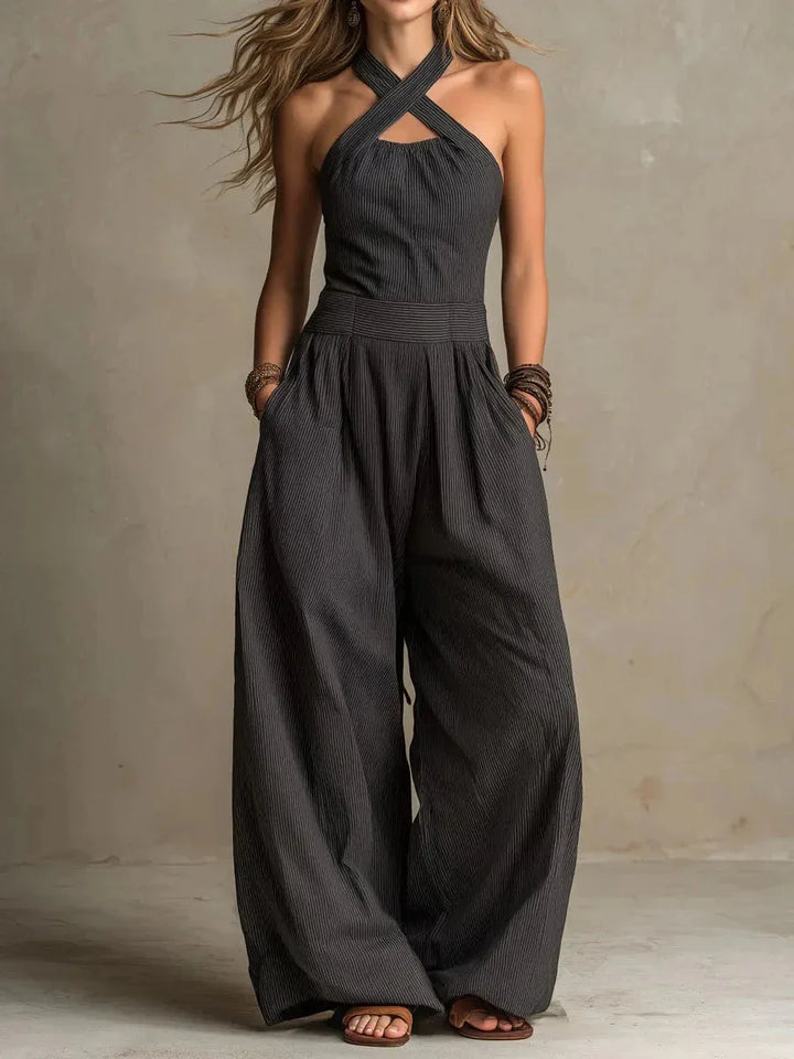 Sabrina | Women's Halter Wide Leg Jumpsuit-Omni Prime Goods