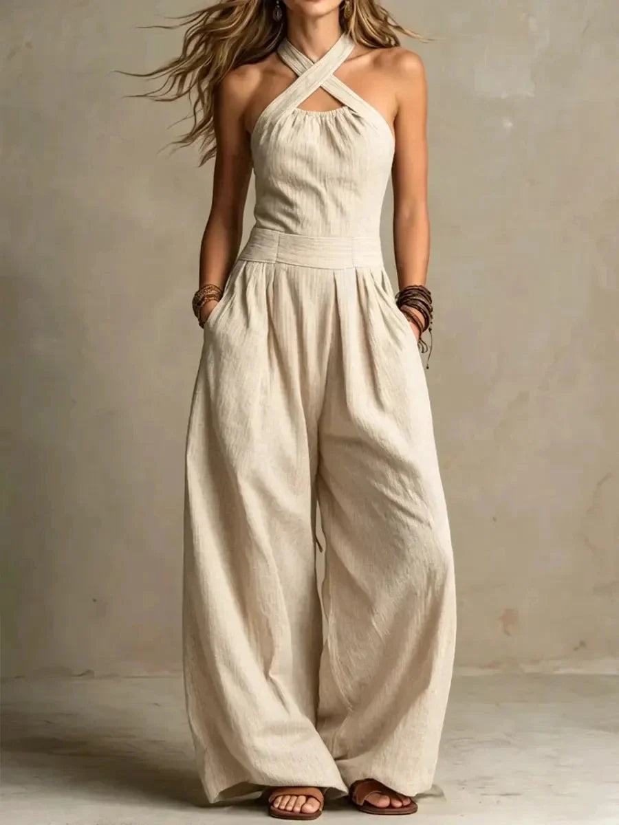 Sabrina | Women's Halter Wide Leg Jumpsuit-Omni Prime Goods