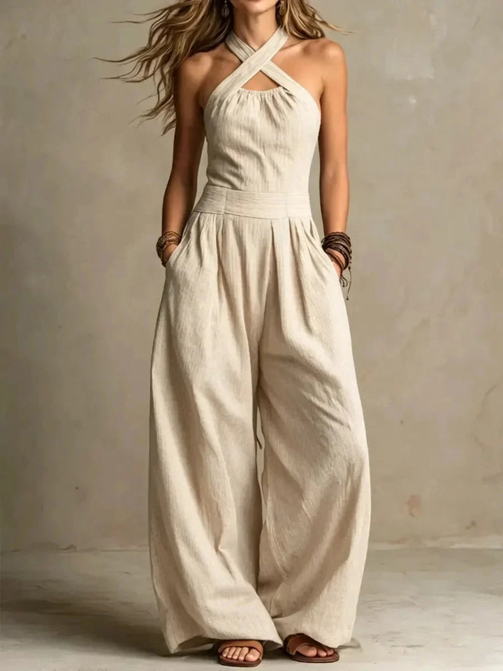 Sabrina | Women's Halter Wide Leg Jumpsuit-Omni Prime Goods