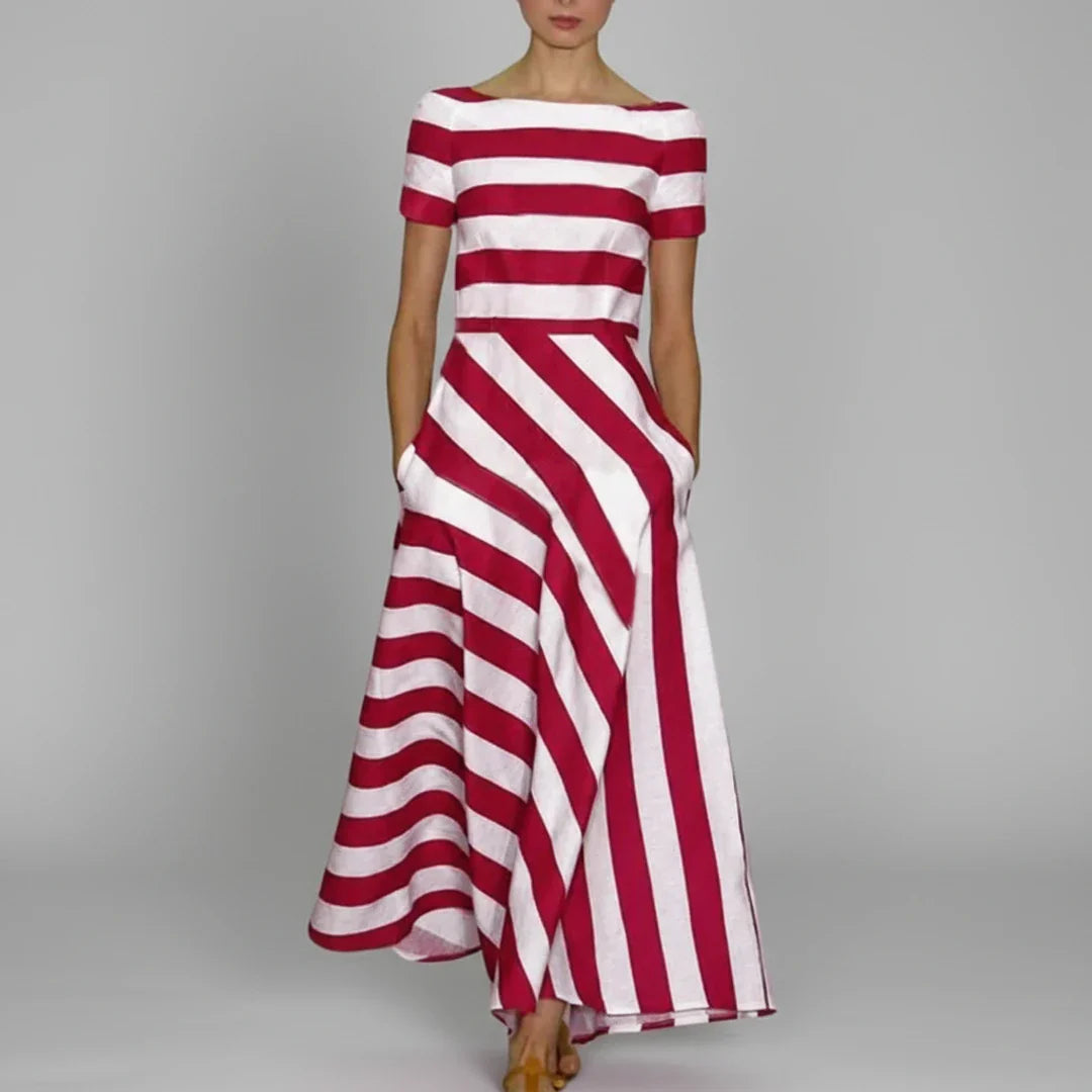 Sarah | Women's Striped A-Line Midi Dress for Effortless Style-Omni Prime Goods