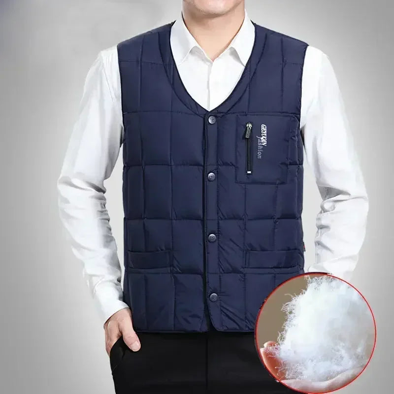 Men's Lightweight Down Vest - V Neck, Polyester Winter Jacket