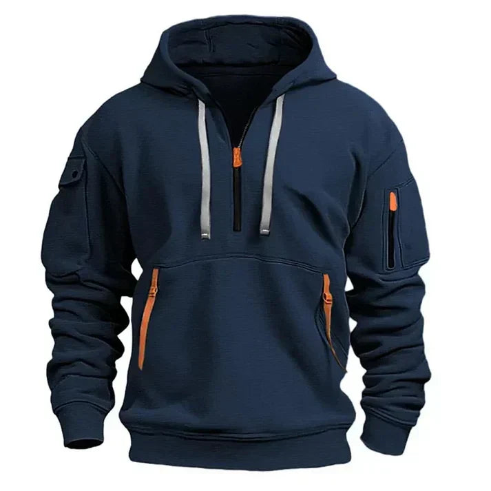 Men's Sporty Hooded Sweatshirt with Half-Zip Design