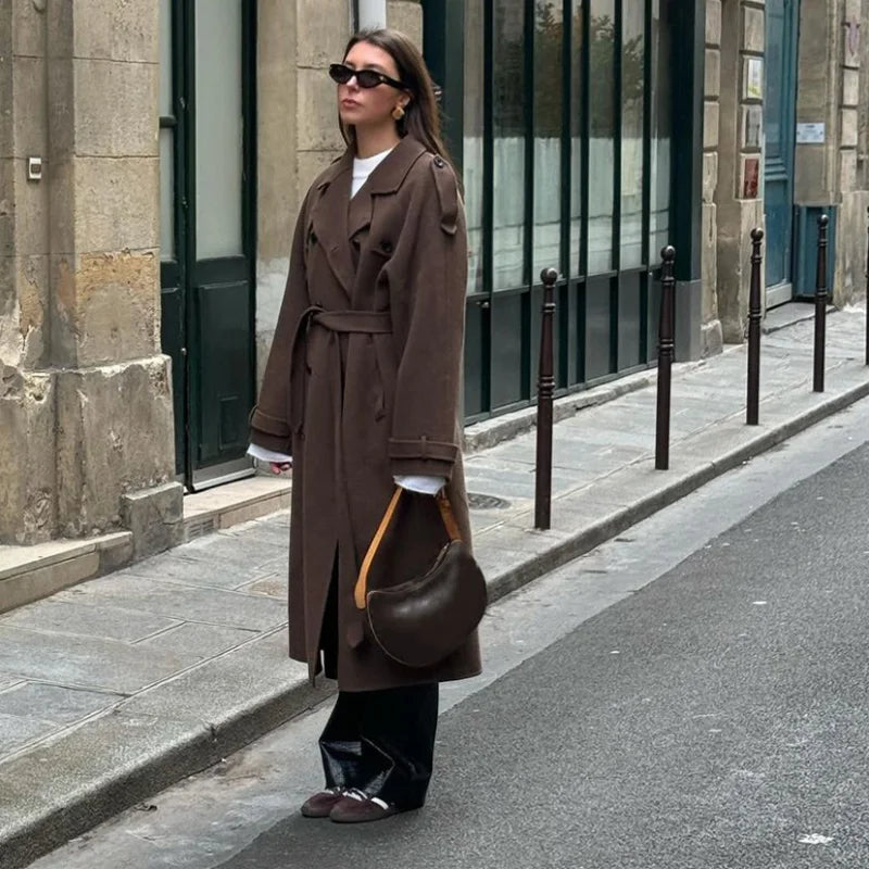 Women's Classic Belted Long Trench Coat