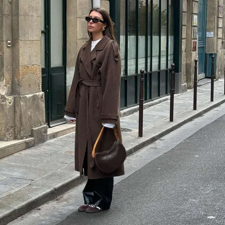 Women's Classic Belted Long Trench Coat