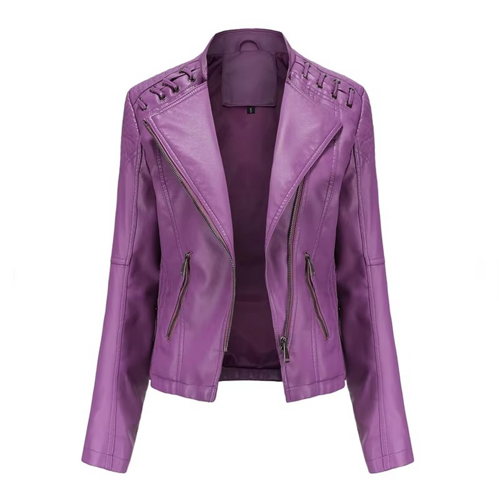 Women's PU Leather Motorcycle Jacket – Slim Fit, Zipper Closure, 12 Colors
