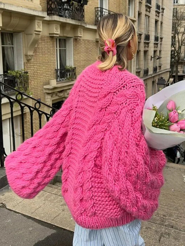 Women’s Oversized Knitted Sweater | Cable Knit with Balloon Sleeves