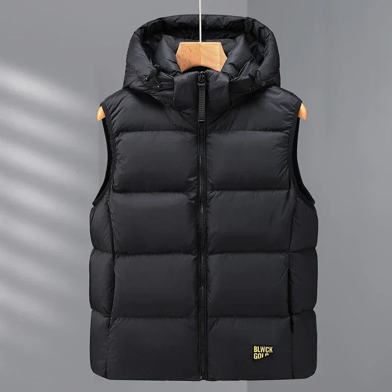 Men's Warm Quilted Down Vest - Cotton Blend for Autumn Wear