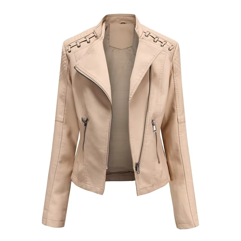 Women's PU Leather Motorcycle Jacket – Slim Fit, Zipper Closure, 12 Colors