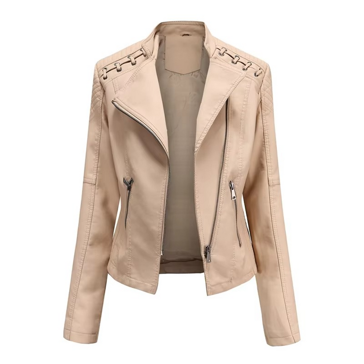 Women's PU Leather Motorcycle Jacket – Slim Fit, Zipper Closure, 12 Colors