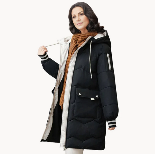Women's Lined Winter Parka with Zip and Button Front Closure