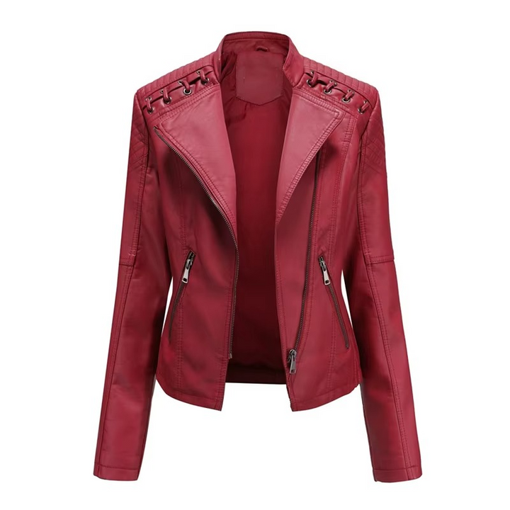 Women's PU Leather Motorcycle Jacket – Slim Fit, Zipper Closure, 12 Colors