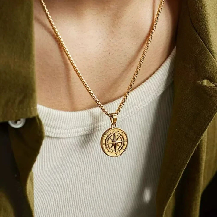 Stylish Steel Compass Pendant Necklace for Adventurers