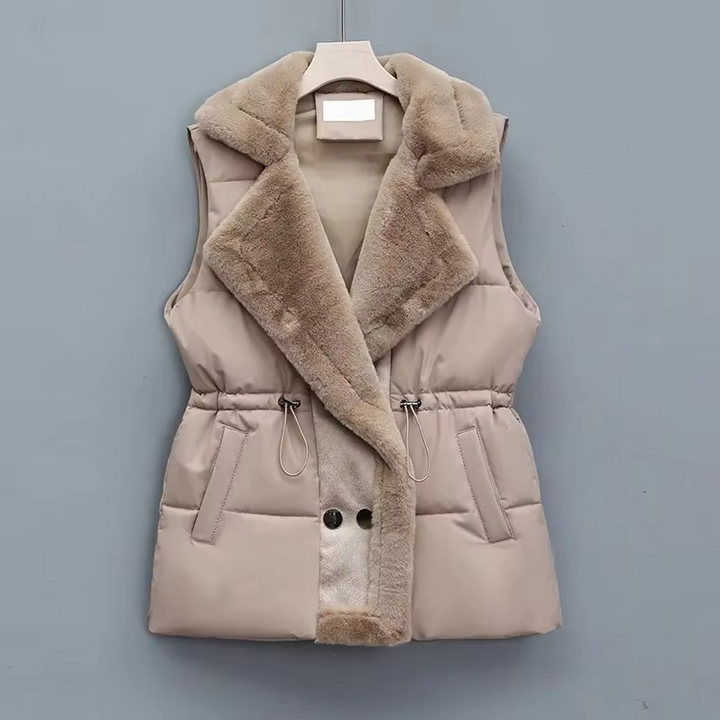 Women's Sleeveless Down Cotton Vest with Suit Collar for Fall/Winter