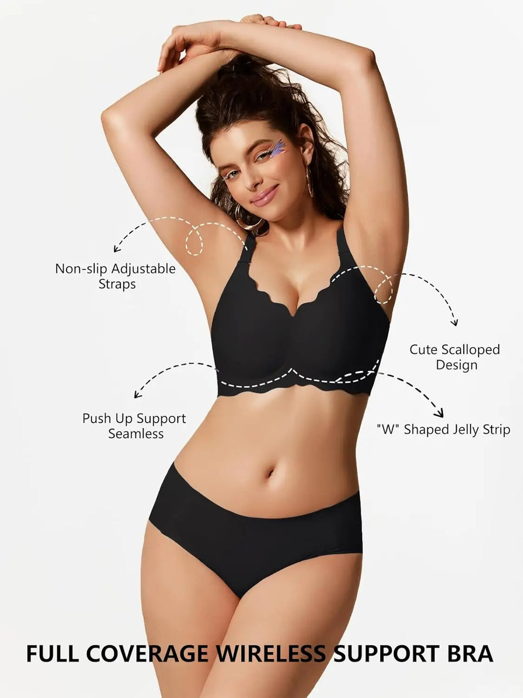 Women's Wireless Scalloped Push Up Bralettes - Soft Comfort Bra