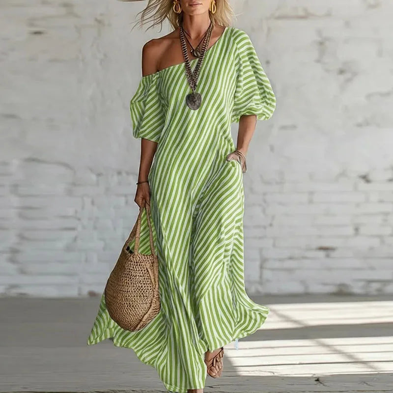 Sian | Women's One Shoulder Puff Sleeve Dress-Omni Prime Goods