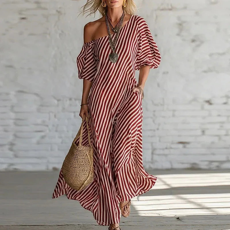 Sian | Women's One Shoulder Puff Sleeve Dress-Omni Prime Goods