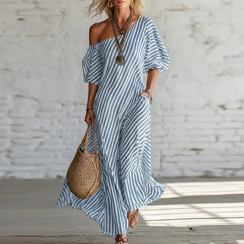 Sian | Women's One Shoulder Puff Sleeve Dress-Omni Prime Goods