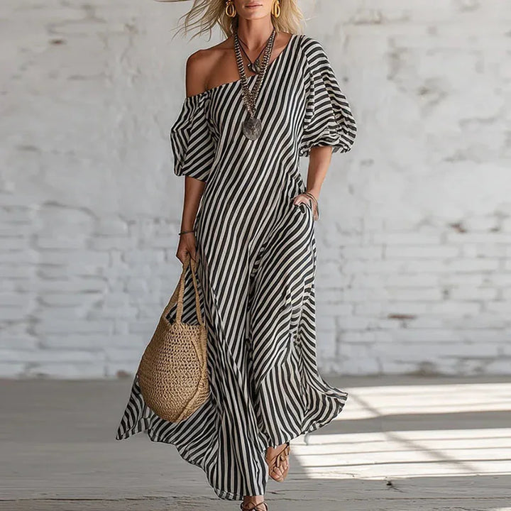 Sian | Women's One Shoulder Puff Sleeve Dress-Omni Prime Goods