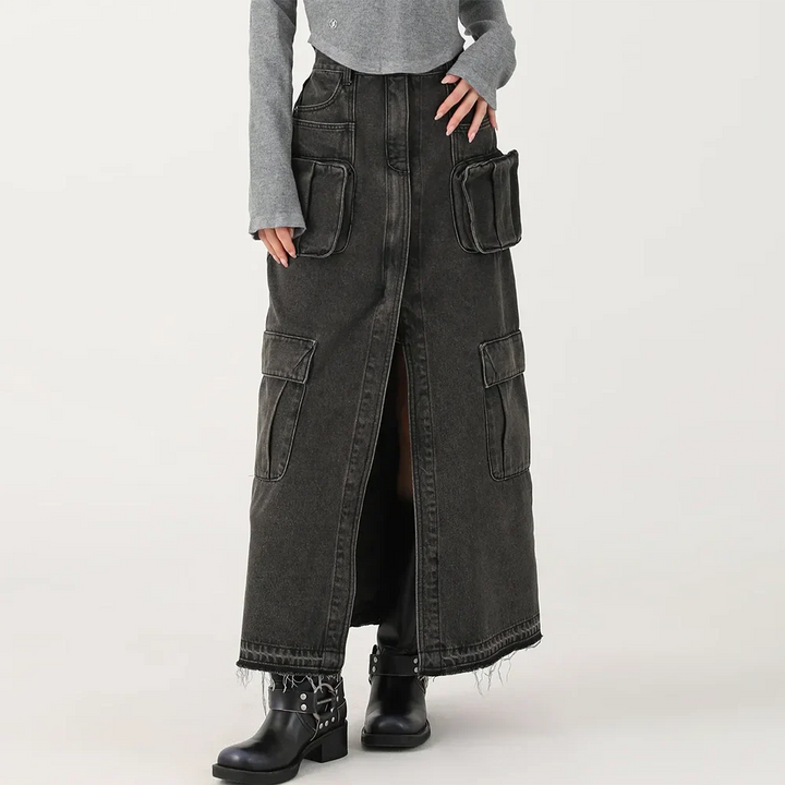 Sierra | Women's Cargo Pocket Denim Skirt-Omni Prime Goods