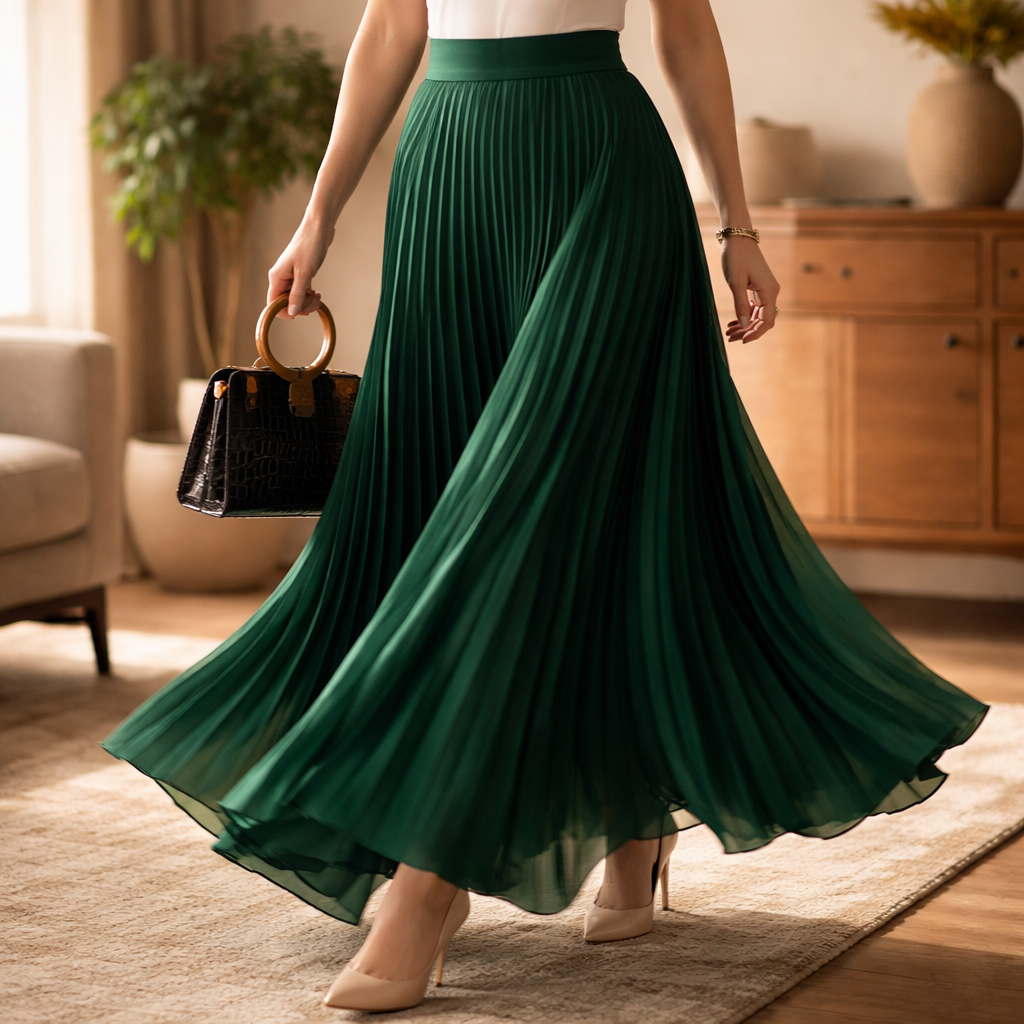 Simona | Women's Pleated A-Line Skirt-Omni Prime Goods