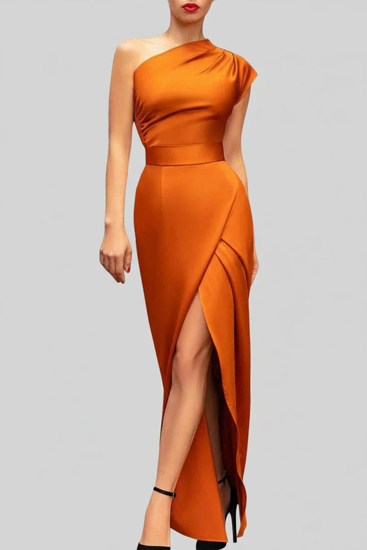Chic Women's One Shoulder Slit Midi Dress