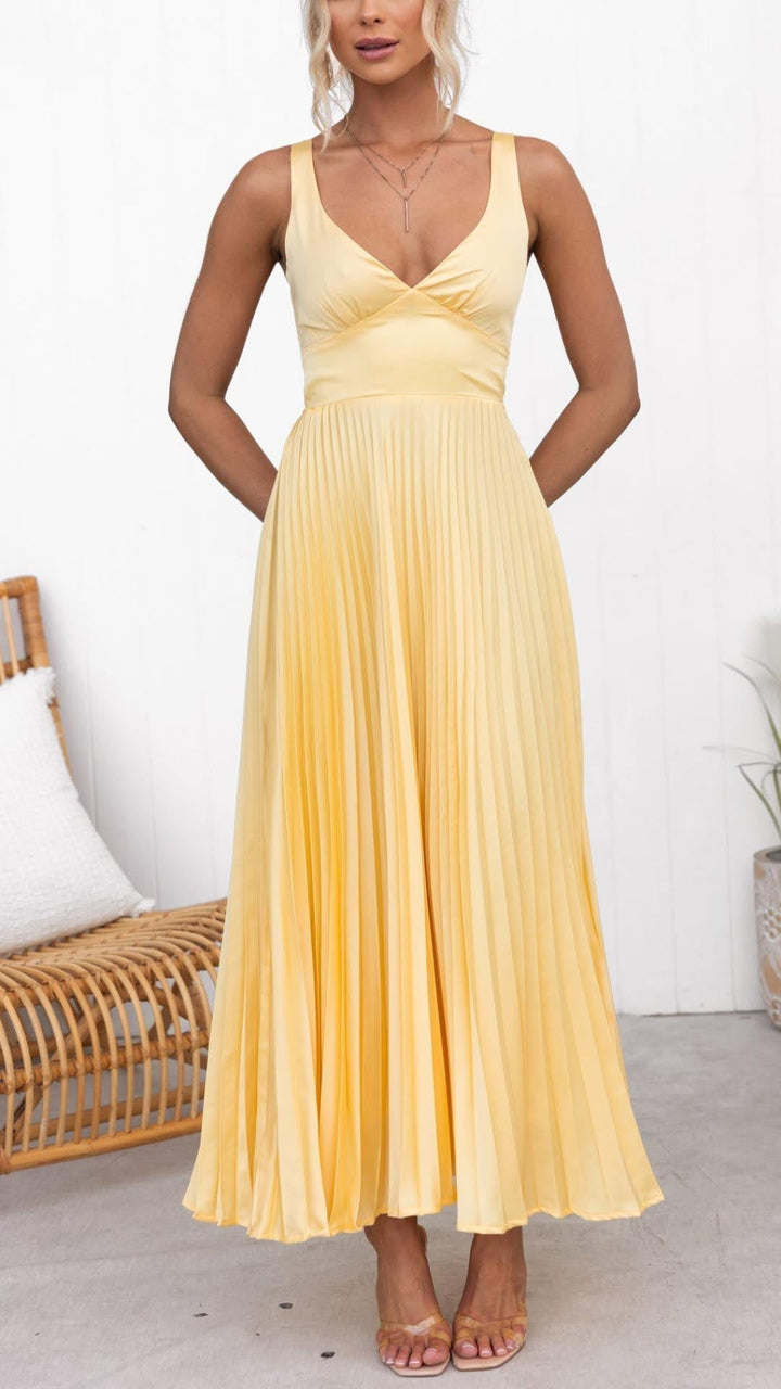 Solaria | Women's Pleated Midi Dress - Sun Yellow
