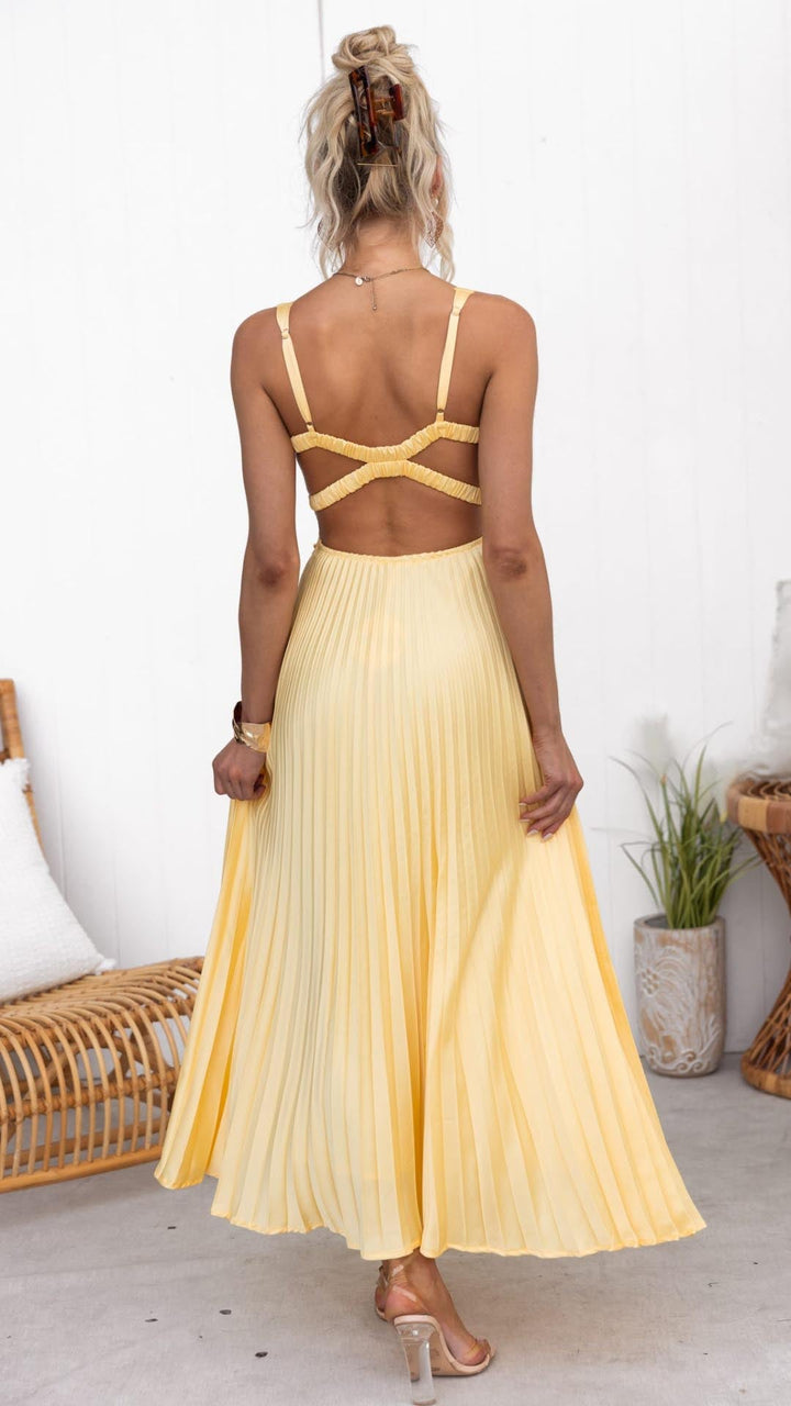 Solaria | Women's Pleated Midi Dress - Sun Yellow