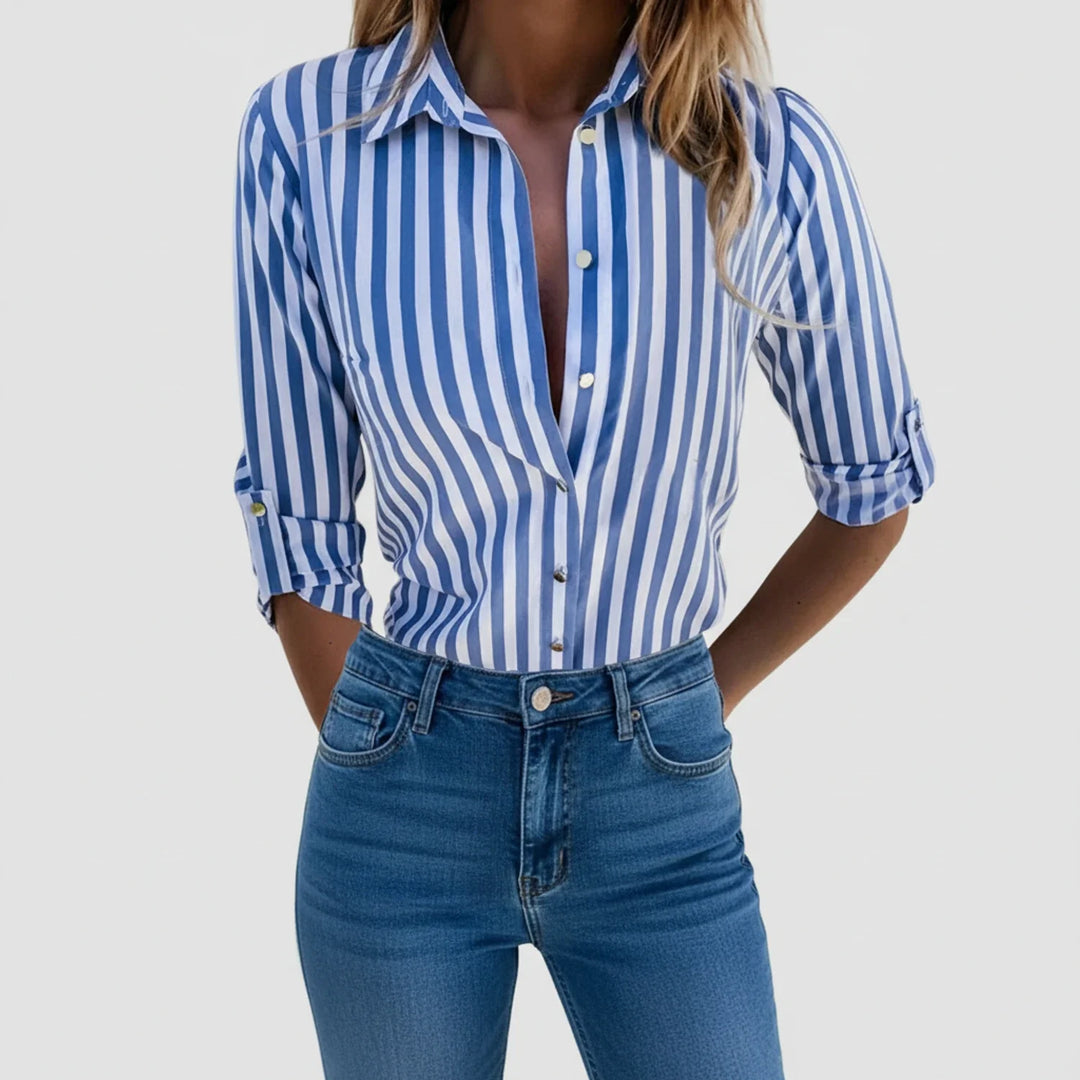 Sophia | Women's Button-Down Striped Blouse-Omni Prime Goods