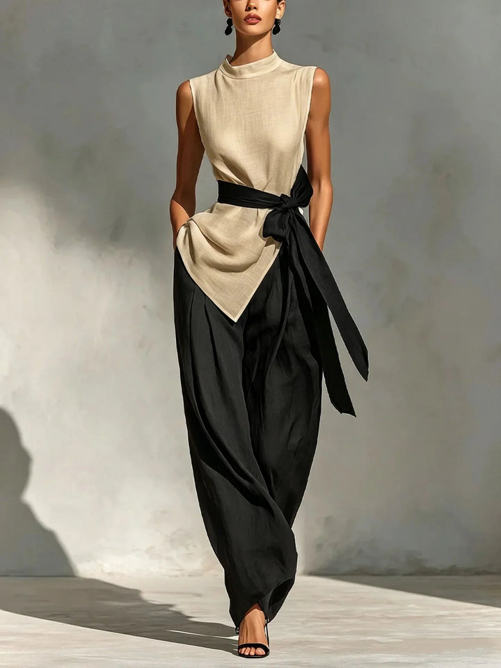 Sophia | Women's Contrast Waist Jumpsuit-Omni Prime Goods
