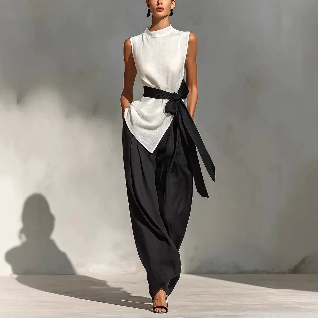 Sophia | Women's Contrast Waist Jumpsuit-Omni Prime Goods