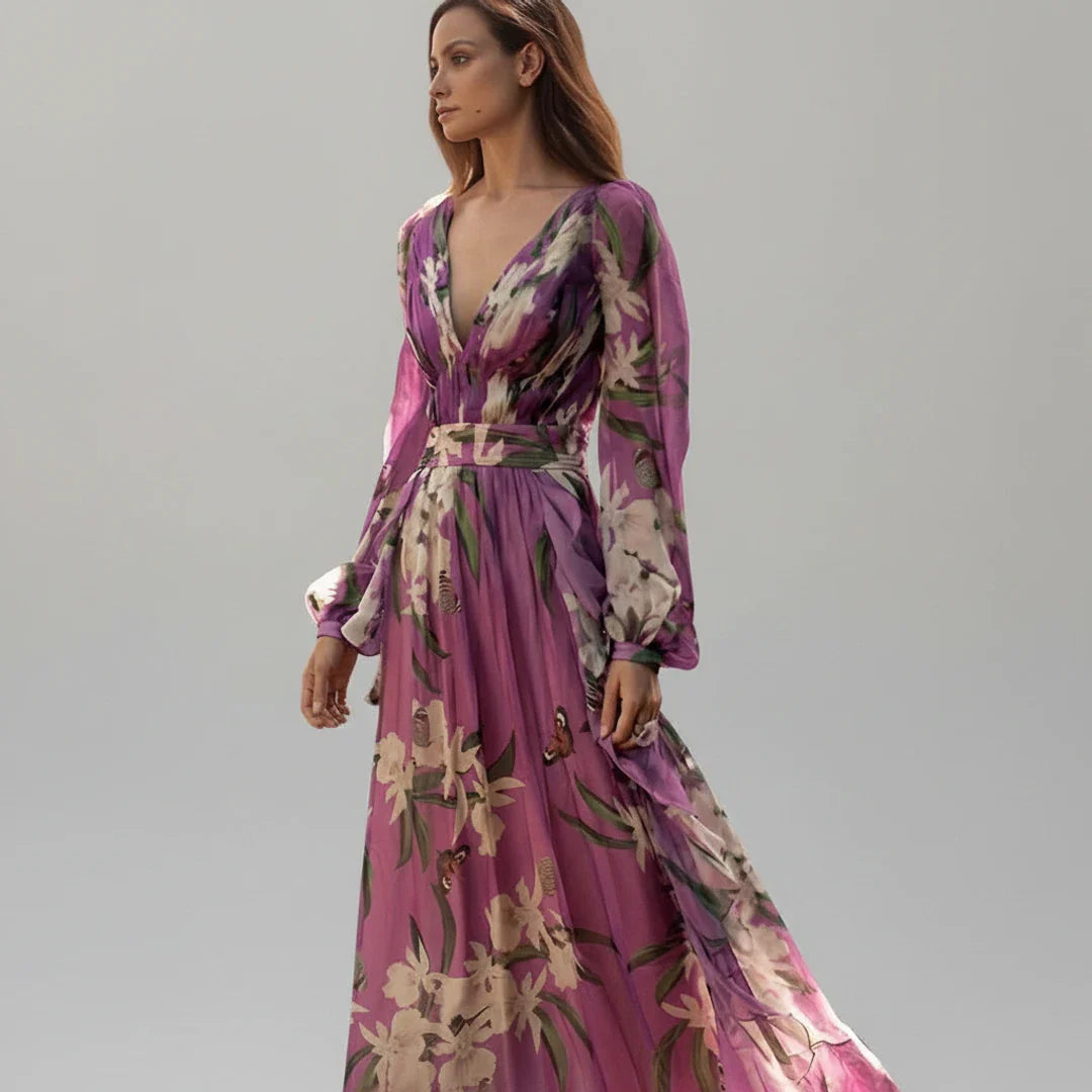 Sophia | Women's Long Sleeve Floral Maxi Dress-Omni Prime Goods