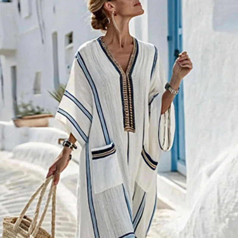 Sophia | Women's Striped Kaftan Dress-Omni Prime Goods