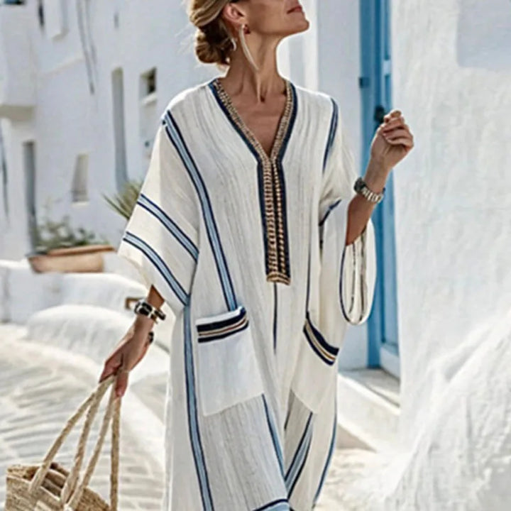 Sophia | Women's Striped Kaftan Dress-Omni Prime Goods