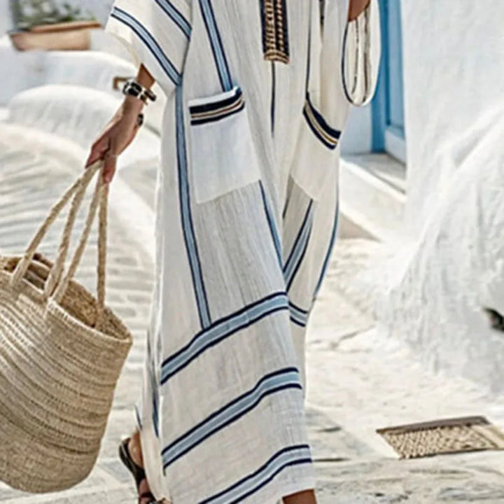 Sophia | Women's Striped Kaftan Dress-Omni Prime Goods