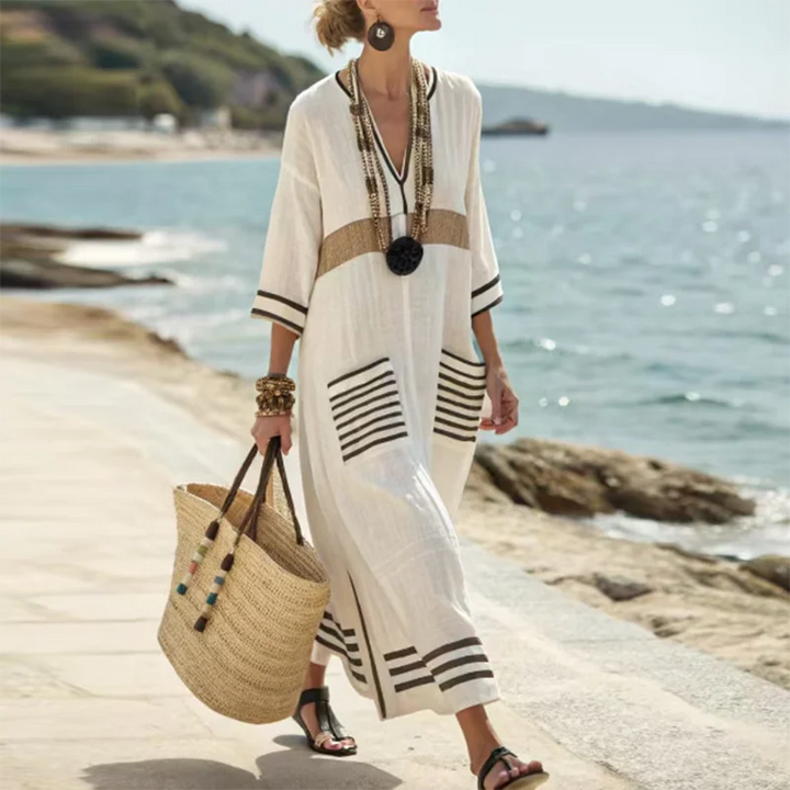 Sophia | Women's Striped Kaftan Dress-Omni Prime Goods