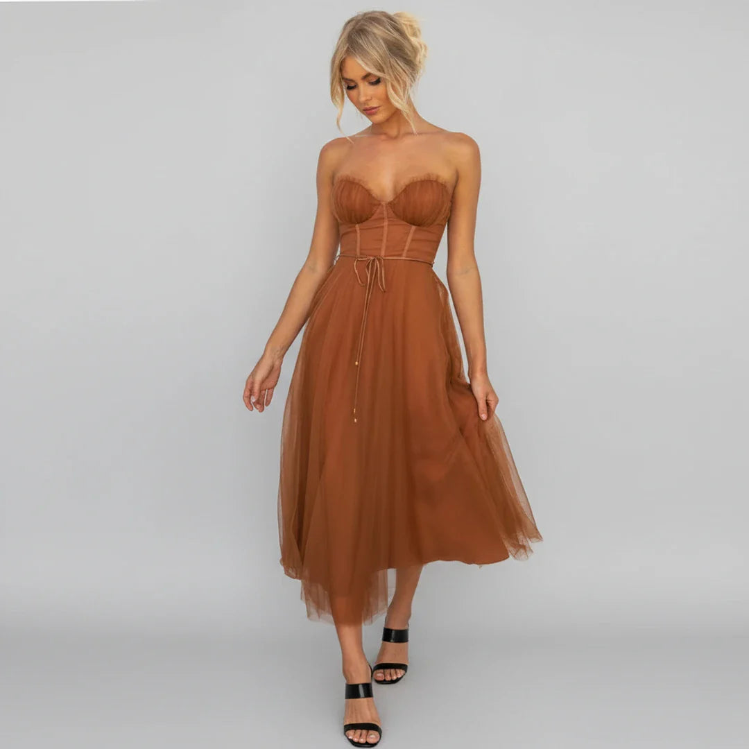Sophia | Women's Spaghetti Strap A-Line Midi Dress