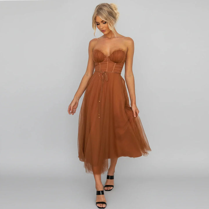 Sophia | Women's Spaghetti Strap A-Line Midi Dress