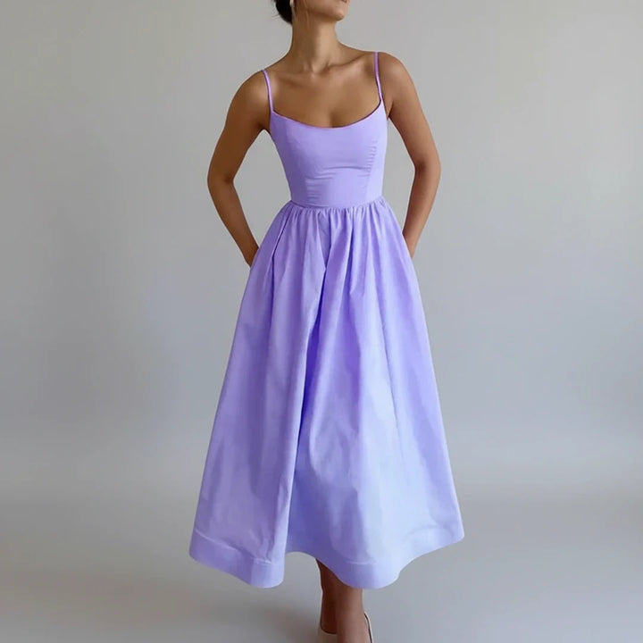 Elegant Women's Spaghetti Strap A-Line Midi Dress