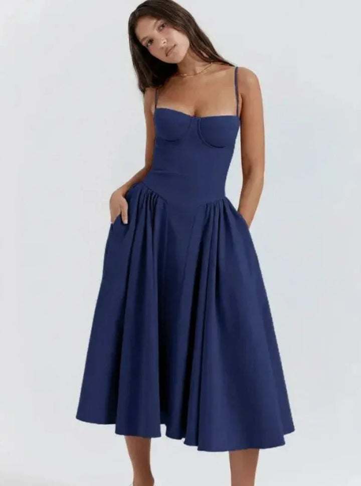 Sophia | Women's Spaghetti Strap A-Line Midi Dress