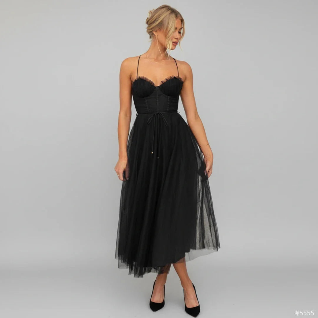 Sophia | Women's Spaghetti Strap A-Line Midi Dress