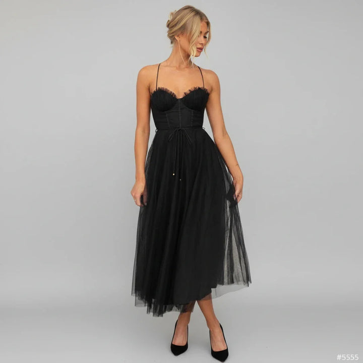 Sophia | Women's Spaghetti Strap A-Line Midi Dress