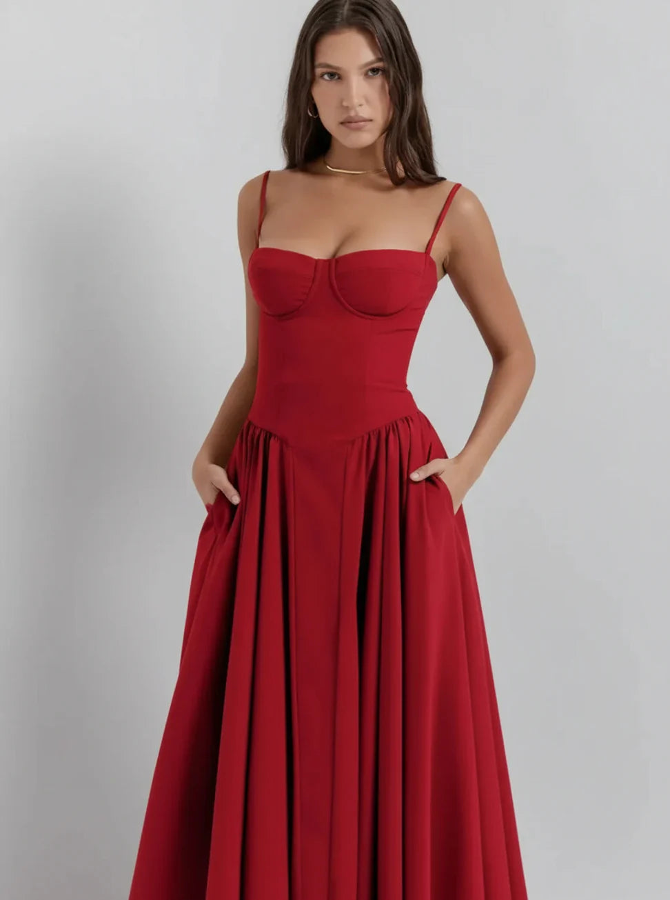 Sophia | Women's Spaghetti Strap A-Line Midi Dress