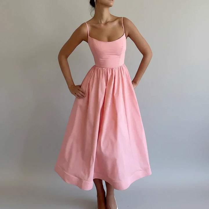 Elegant Women's Spaghetti Strap A-Line Midi Dress