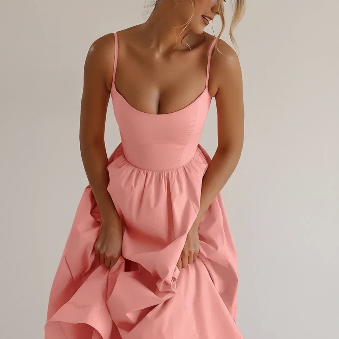 Elegant Women's Spaghetti Strap A-Line Midi Dress