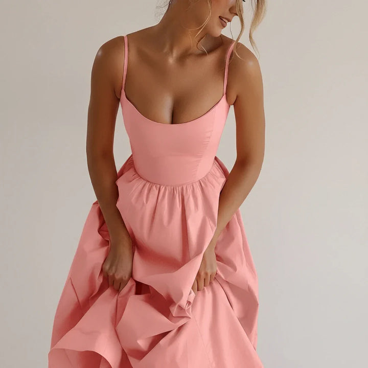 Elegant Women's Spaghetti Strap A-Line Midi Dress
