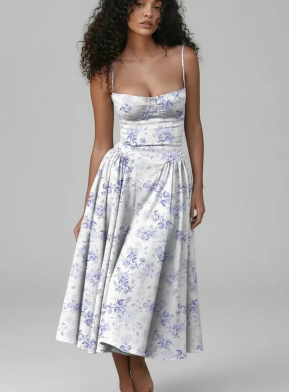 Sophia | Women's Spaghetti Strap A-Line Midi Dress