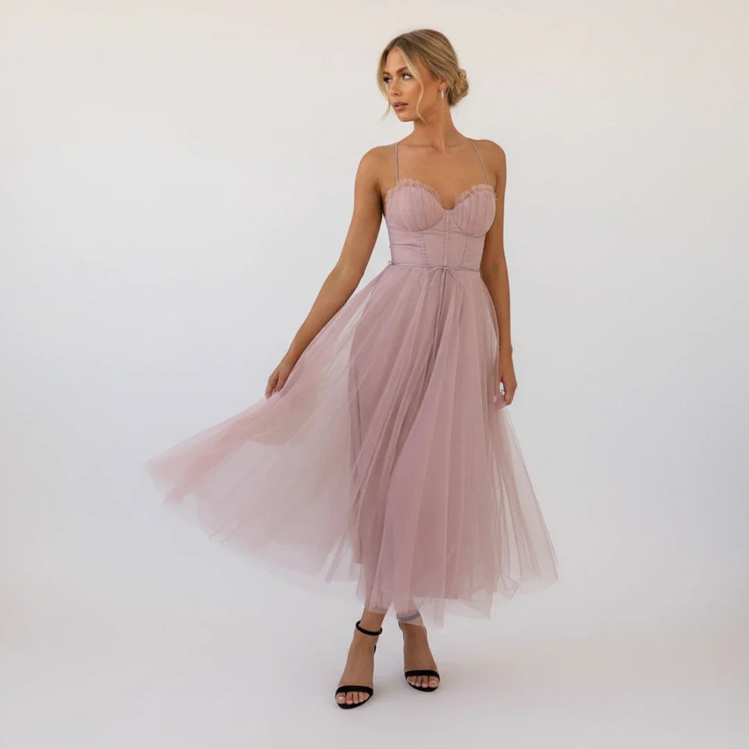 Sophia | Women's Spaghetti Strap A-Line Midi Dress