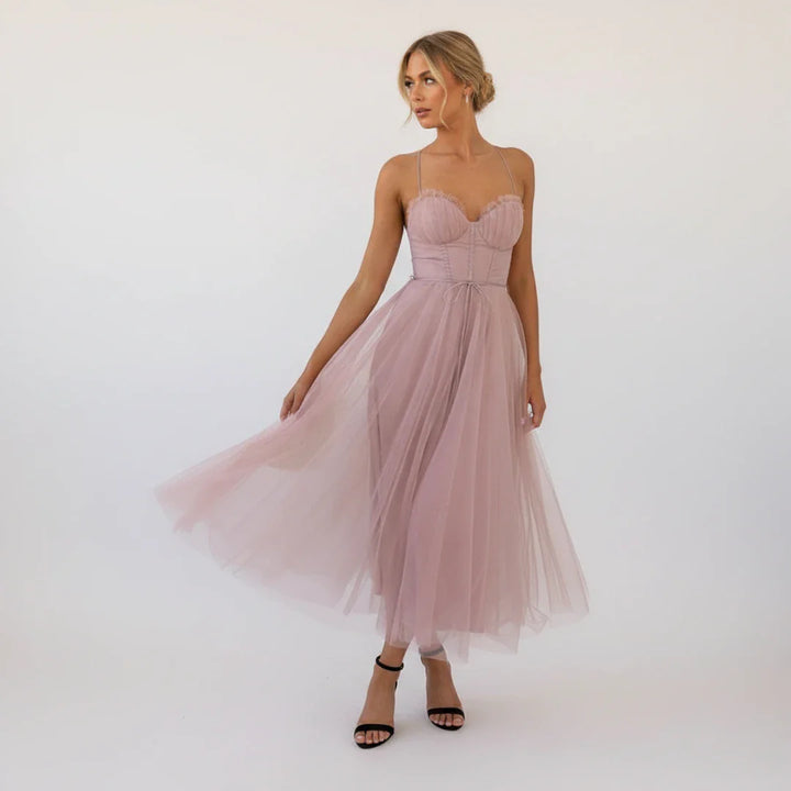 Sophia | Women's Spaghetti Strap A-Line Midi Dress